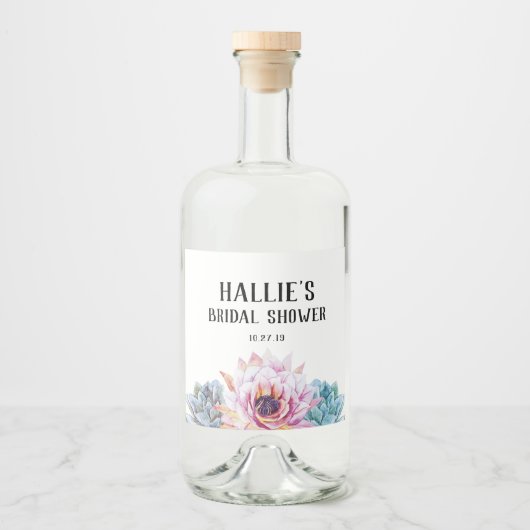 Succulent Vrijgezellenfeest Likeurfles Etiket (Voorkant)