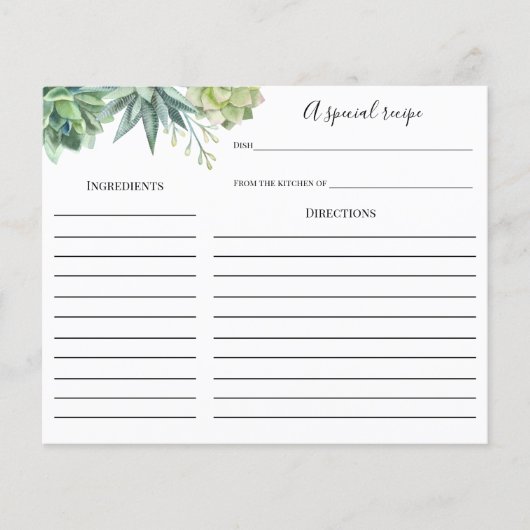 Succulent Vrijgezellenfeest Recipcard (Voorkant)