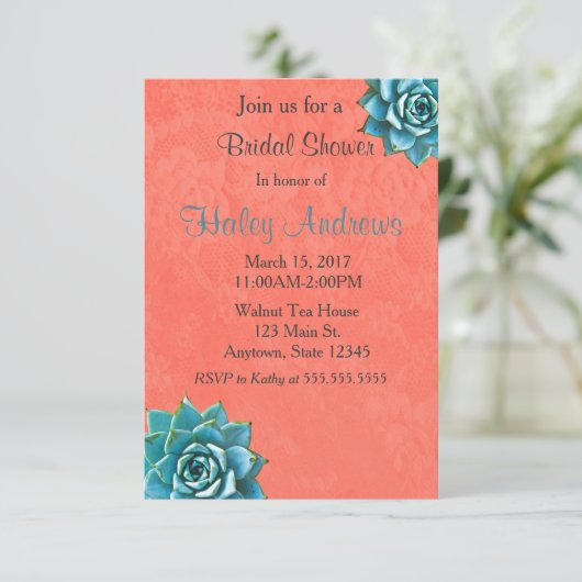 Succulent Vrijgezellenfeest Waterverf Oranje kant Kaart (Staand voorkant)