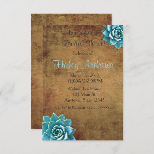 Succulent Vrijgezellenfeest Waterverf Rustic Brown Kaart (Voorkant / Achterkant)