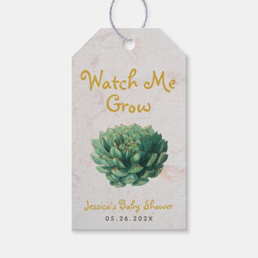 Succulent Watch Me Grow Botanical Baby shower Cadeaulabel (Voorkant)