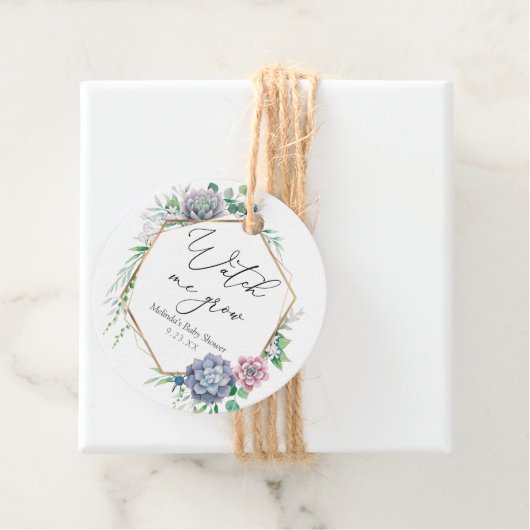 Succulent Watch Me Grow Plant Favor Classic Round Bedankjes Labels (In situ)
