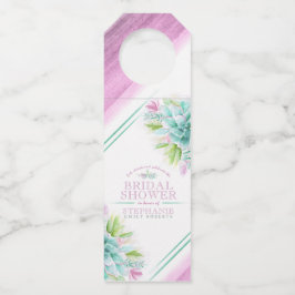 Succulent waterverf art groen roze bruiloft custom flessenhanger