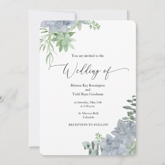 Succulent Waterverf Botanical Wedding Invitation. Kaart (Voorkant)