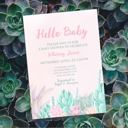 Succulent Waterverf Botanisch Meisje Baby shower Kaart