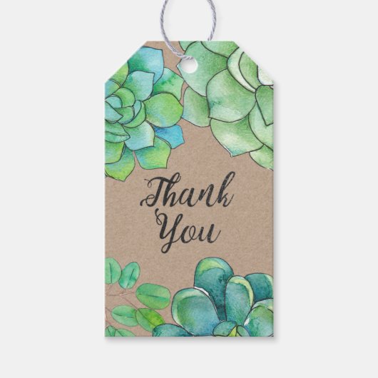 Succulent Waterverf Dank u Labels Cadeaulabel (Voorkant)