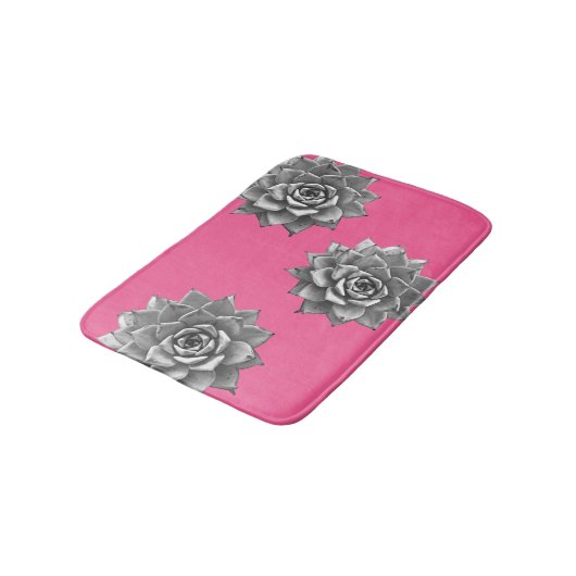 Succulent Waterverf Grijs op Hot Pink Badmat (Gekanteld)