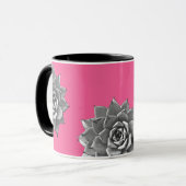 Succulent Waterverf Grijs op Hot Pink Mok (Voorkant links)