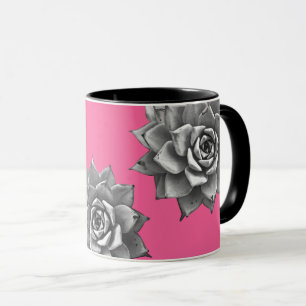 Succulent Waterverf Grijs op Hot Pink Mok