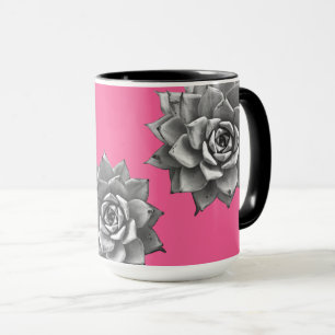 Succulent Waterverf Grijs op Hot Pink Mok