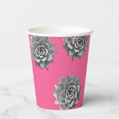 Succulent Waterverf Grijs op Hot Pink Papieren Bekers (Achterkant)