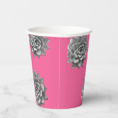 Succulent Waterverf Grijs op Hot Pink Papieren Bekers (Rechts)