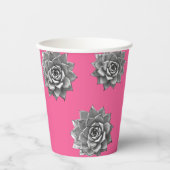 Succulent Waterverf Grijs op Hot Pink Papieren Bekers (Voorkant)