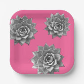 Succulent Waterverf Grijs op Hot Pink Papieren Bordje (Voorkant)