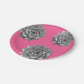 Succulent Waterverf Grijs op Hot Pink Papieren Bordje (Gekanteld)