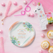 Succulent waterverf groen sinaasappel bruiloft bor papieren bordje (Feest)