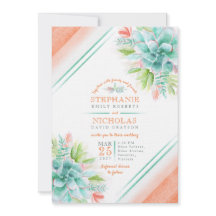 Succulent waterverf groen sinaasappel bruiloft uit