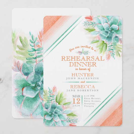 Succulent waterverf groen sinaasappel repetitie di kaart (Voorkant / Achterkant)