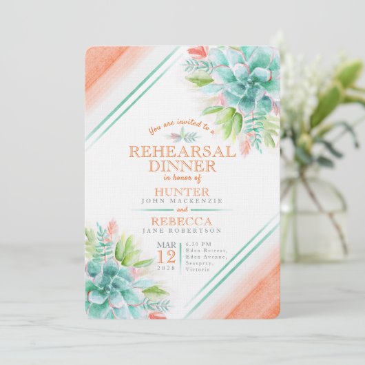 Succulent waterverf groen sinaasappel repetitie di kaart (Staand voorkant)