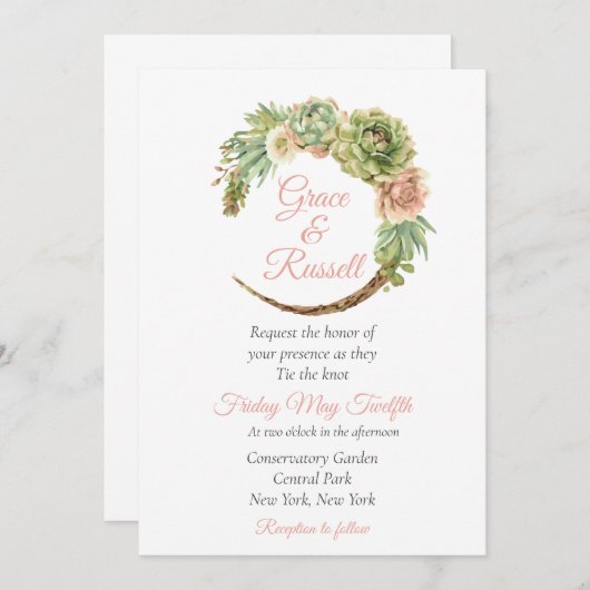 Succulent Wedding Kaart (Voorkant / Achterkant)