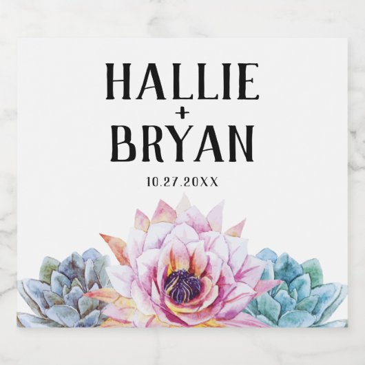 Succulent Wedding Likeurfles Etiket (Enkel label)