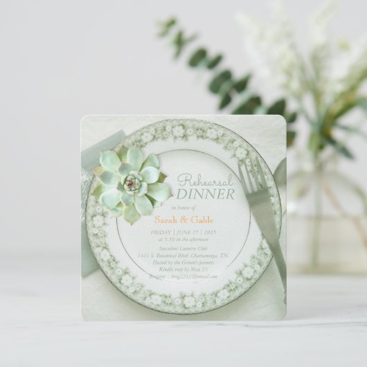 Succulent Wedding Rehearsal Dinner Kaart (Staand voorkant)