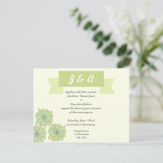 Succulent Wedding Uitnodiging (Staand voorkant)