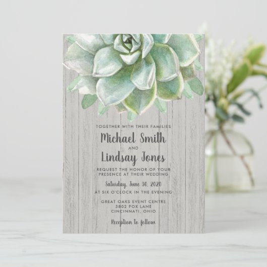 Succulent Wedding Uitnodiging (Staand voorkant)