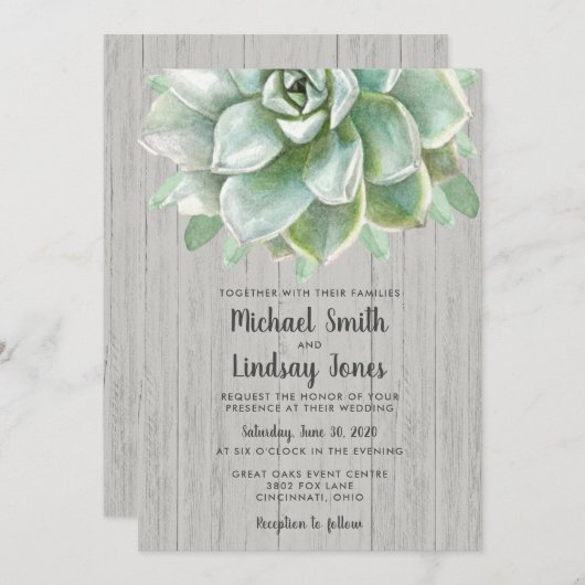 Succulent Wedding Uitnodiging (Voorkant / Achterkant)