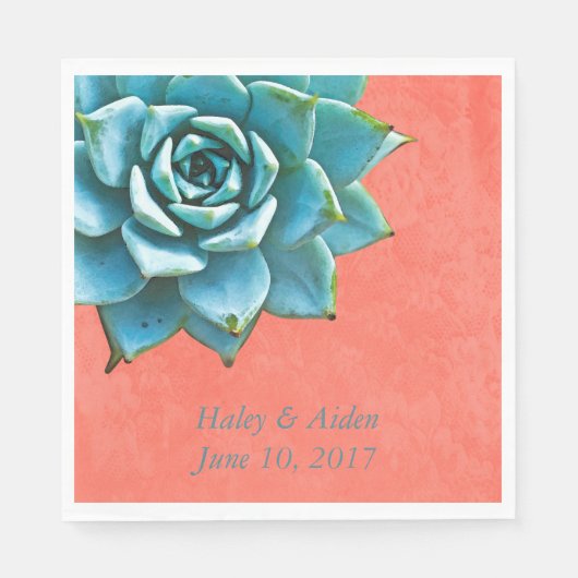 Succulent Wedding Verloving Waterverf Sinaasappel Servetten (Voorkant)