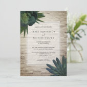 Succulent White Brick Wedding Invitation Kaart (Staand voorkant)