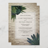 Succulent White Brick Wedding Invitation Kaart (Voorkant / Achterkant)