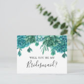 Succulent Will, je bent mijn bruidsmeisje. Blauwe Briefkaart (Staand voorkant)