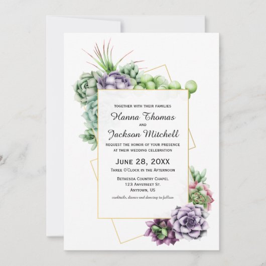 Succulent woestijn Botanical Wedding Invitation Kaart (Voorkant)