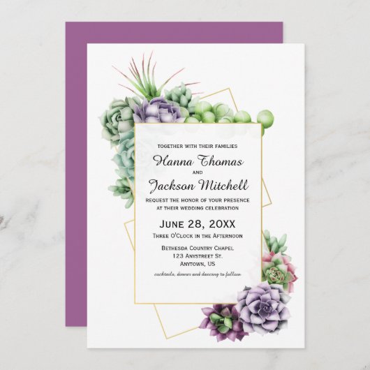 Succulent woestijn Botanical Wedding Invitation Kaart (Voorkant / Achterkant)