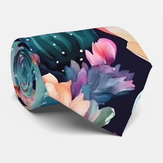 Succulent woestijnvormig waterverf bloembloempatro stropdas (Opgerold)