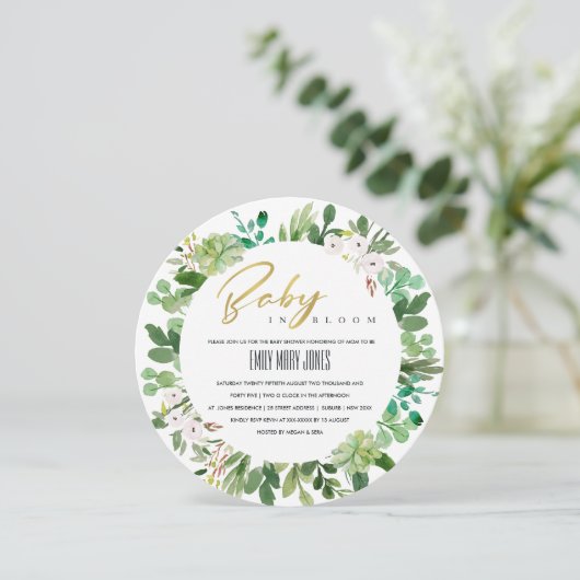 SUCCULENT WREATH FOLIAGE BABY IN BLOOM SHOWER KAART (Staand voorkant)