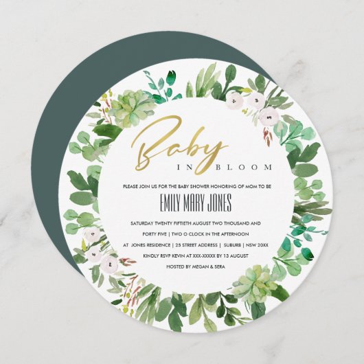 SUCCULENT WREATH FOLIAGE BABY IN BLOOM SHOWER KAART (Voorkant / Achterkant)