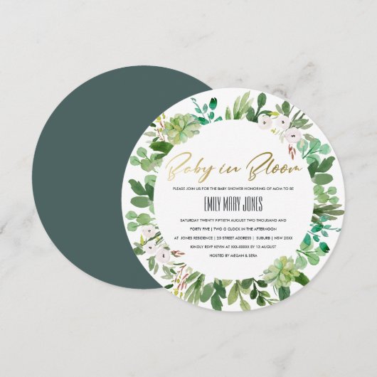 SUCCULENT WREATH FOLIAGE BABY IN BLOOM SHOWER KAART (Voorkant / Achterkant)