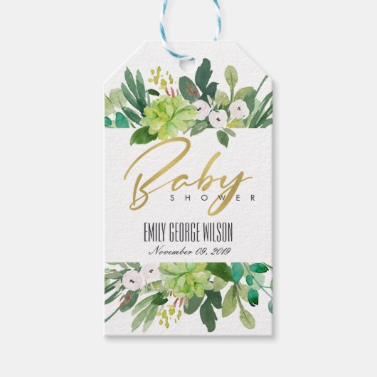 SUCCULENT WREATH FOLIAGE WATERVERF BABY SHOWER CADEAULABEL (Voorkant)