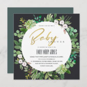SUCCULENT WREATH FOLIAGE WATERVERF BABY SHOWER KAART (Voorkant / Achterkant)