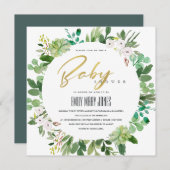 SUCCULENT WREATH FOLIAGE WATERVERF BABY SHOWER KAART (Voorkant / Achterkant)