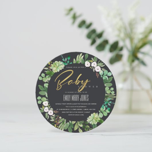 SUCCULENT WREATH FOLIAGE WATERVERF BABY SHOWER KAART (Staand voorkant)
