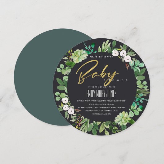 SUCCULENT WREATH FOLIAGE WATERVERF BABY SHOWER KAART (Voorkant / Achterkant)
