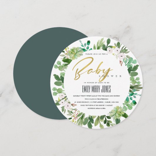 SUCCULENT WREATH FOLIAGE WATERVERF BABY SHOWER KAART (Voorkant / Achterkant)