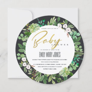 SUCCULENT WREATH FOLIAGE WATERVERF BABY SHOWER KAART