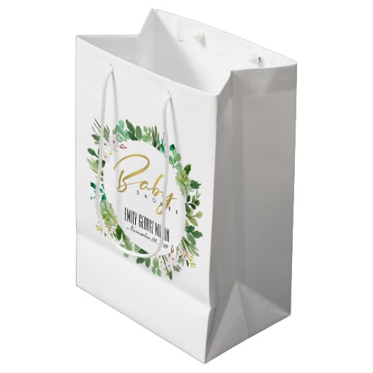 SUCCULENT WREATH FOLIAGE WATERVERF BABY SHOWER MEDIUM CADEAUZAKJE (Voorkant Gekanteld)