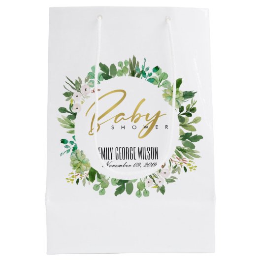 SUCCULENT WREATH FOLIAGE WATERVERF BABY SHOWER MEDIUM CADEAUZAKJE (Achterkant)