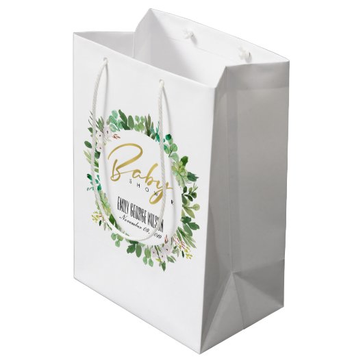 SUCCULENT WREATH FOLIAGE WATERVERF BABY SHOWER MEDIUM CADEAUZAKJE (Achterkant Gekanteld)