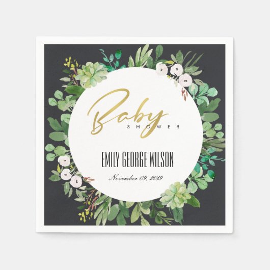 SUCCULENT WREATH FOLIAGE WATERVERF BABY SHOWER SERVET (Voorkant)